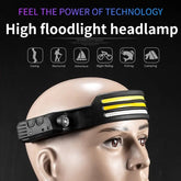 Induction COB LED Head Lamp with Built-in Battery Flashlight USB Rechargeable