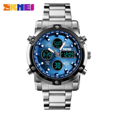 Skmei 1389 Three time Zone Watch Day And Date Option Countdown Steel Strap Wristwatch