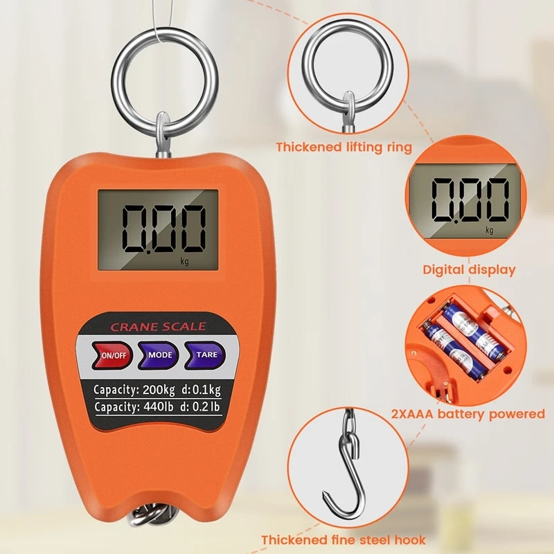 Digital Hanging Scale 200kg/ 440lb Portable Crane Scale LCD