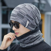 New Winter Knit Cap Men And Women Outdoor Warm Thickening Plus Velvet Loose Winter Hat With Scarf Brand