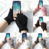 Soft Coral Fleece Flip Cover Half Finger Gloves Winter Men Women
