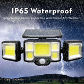 Solar Lights 192 COB 3 Head Motion Sensor Patio Lights Waterproof 3 Modes with Remote Control