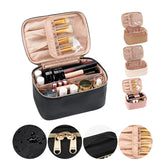 Portable Makeup Bag with Handle and Divider, Travel Case, Toiletry Organizer, Large Capacity