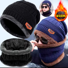 -5° Winter Wool Skull Cap with Neck Scarf Wool Warm - Man Winter Cap with Mask