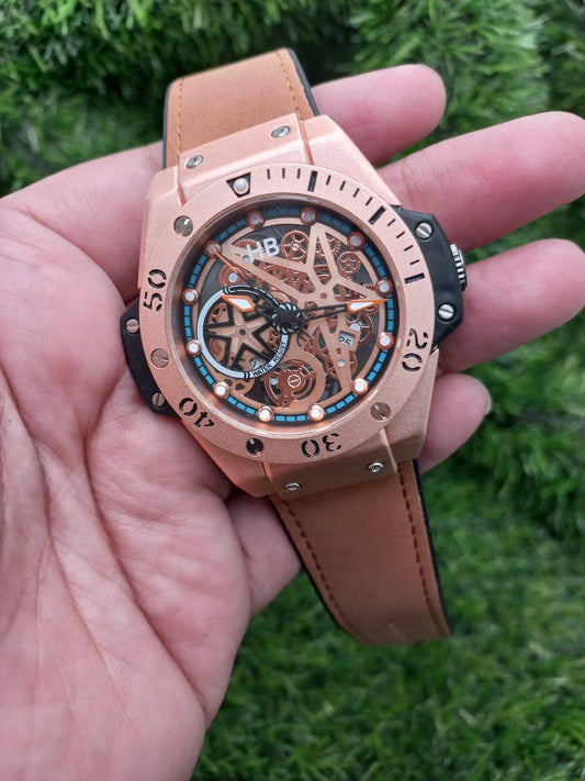 HBL Men Quartz Watch H04, Water Resistant Chronograph Watch with Genuine Leather