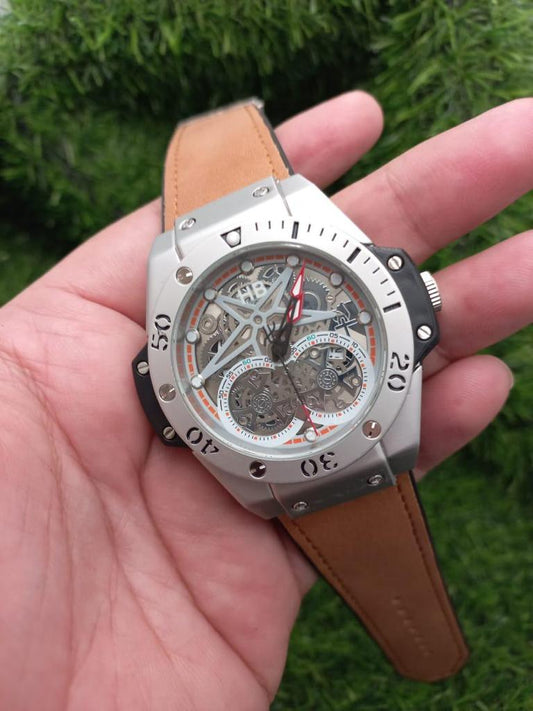 Hblt Men Quartz Watch H01, Water Resistant Chronograph Watch with Genuine Leather