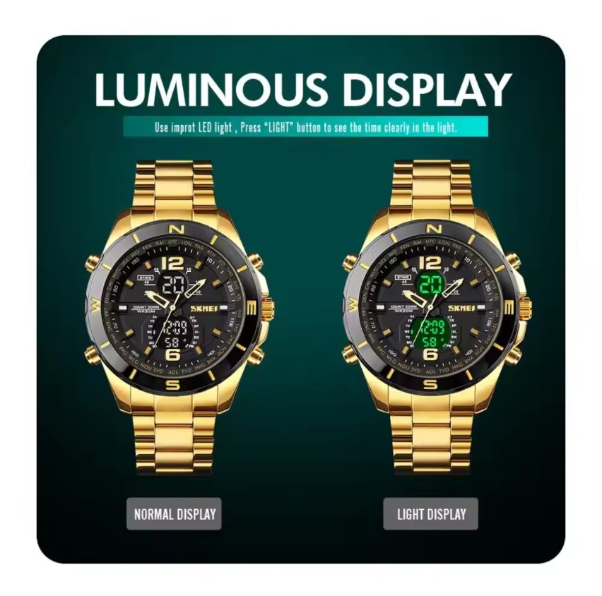 Skmei 1670 Stainless steel men's sport watches led light military countdown 3 times