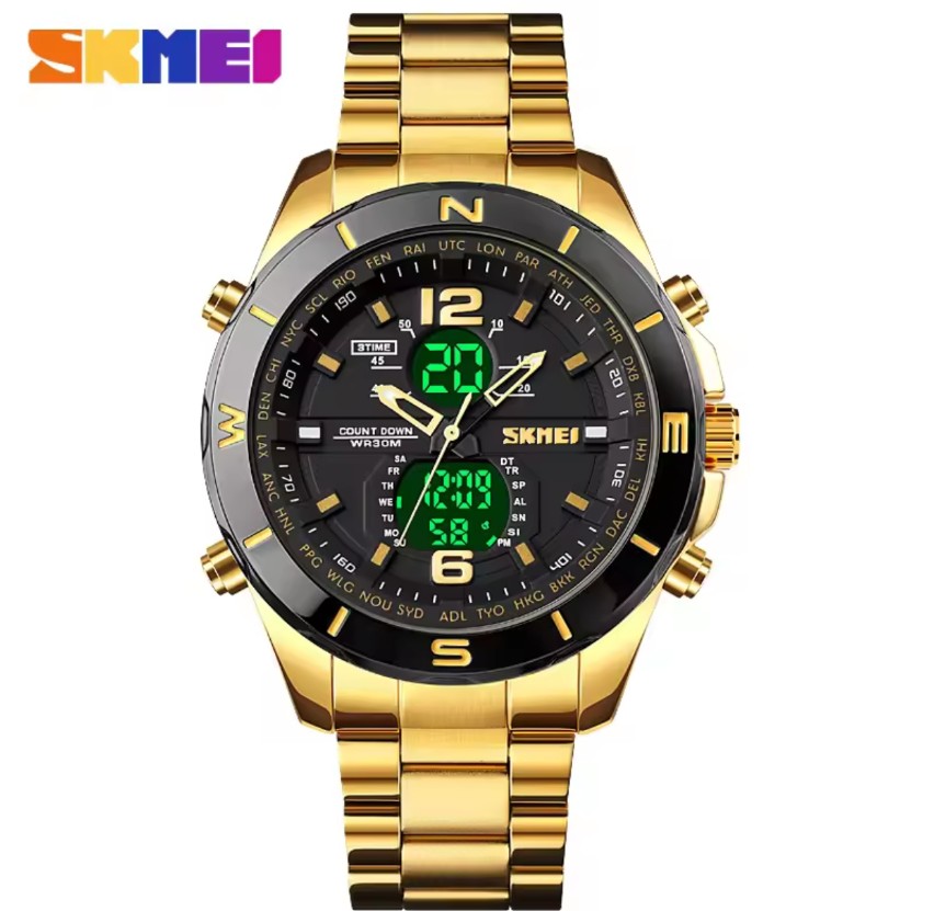 Skmei 1670 Stainless steel men's sport watches led light military countdown 3 times