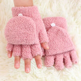 Soft Coral Fleece Flip Cover Half Finger Gloves Winter Men Women