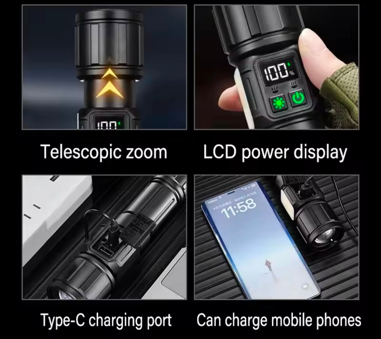Double Side Flashlight Side Light Super Bright Long Shooting Tail with Strong Magnet