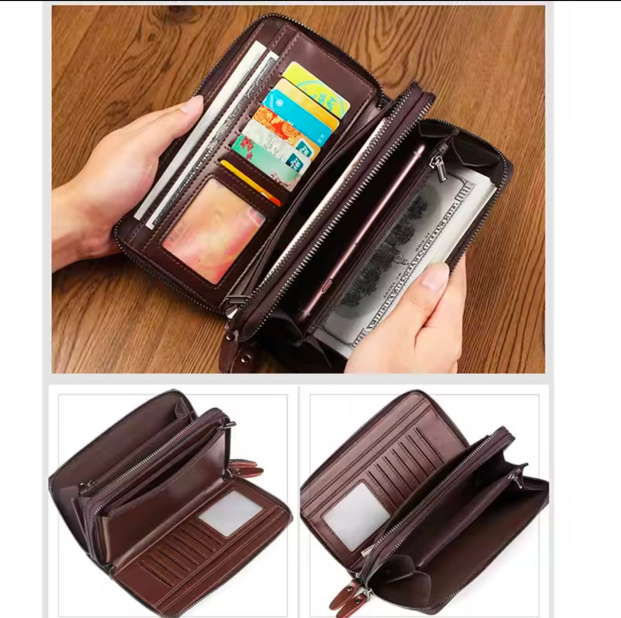 Double zipper Universal Long Wallet Large Capacity Multi Zipper pockets for Mobile