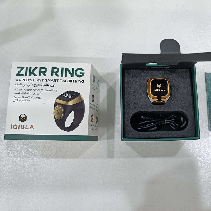 Qibla Smart Zikr Ring Praise Tasbih Tally Electronic Digital Counter for Muslims Prayer Time Vibration Reminder Waterproof