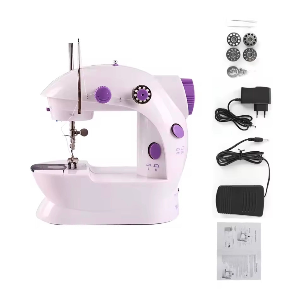 Mini Electric Double-Speed Sewing Machine with Night Light Foot Pedal Portable Home Starter Kit for Beginners