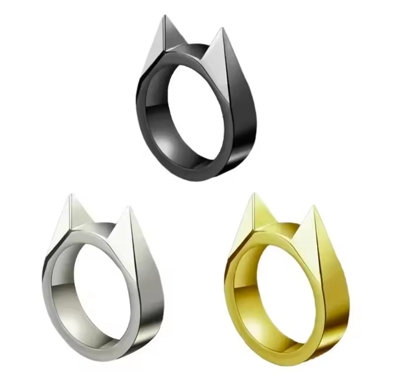 2Pcs Cat Ear Mini Stainless Steel Defensive Ring Self Defense