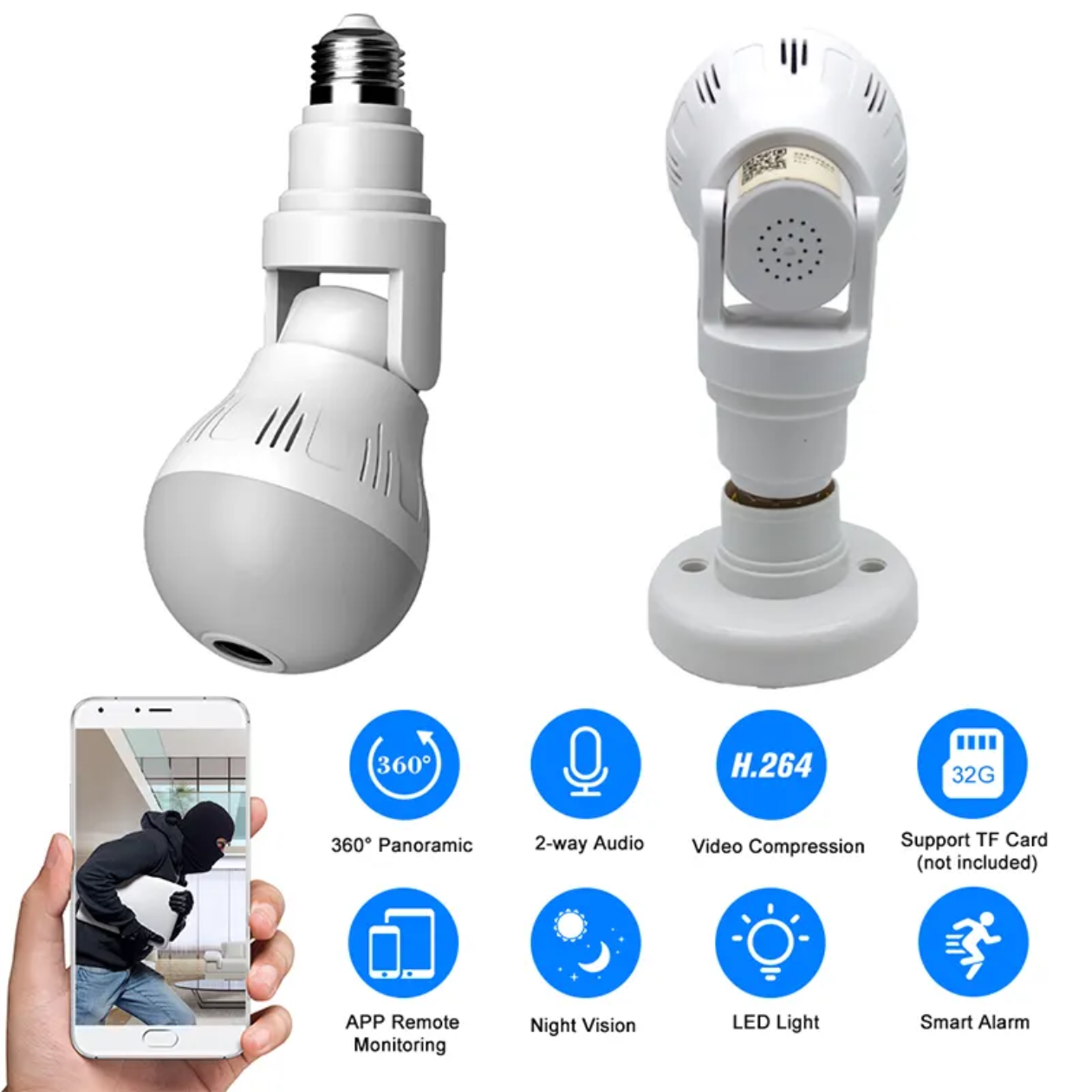 V380 PRO 360 Bulb Wifi Camera Light Bulb