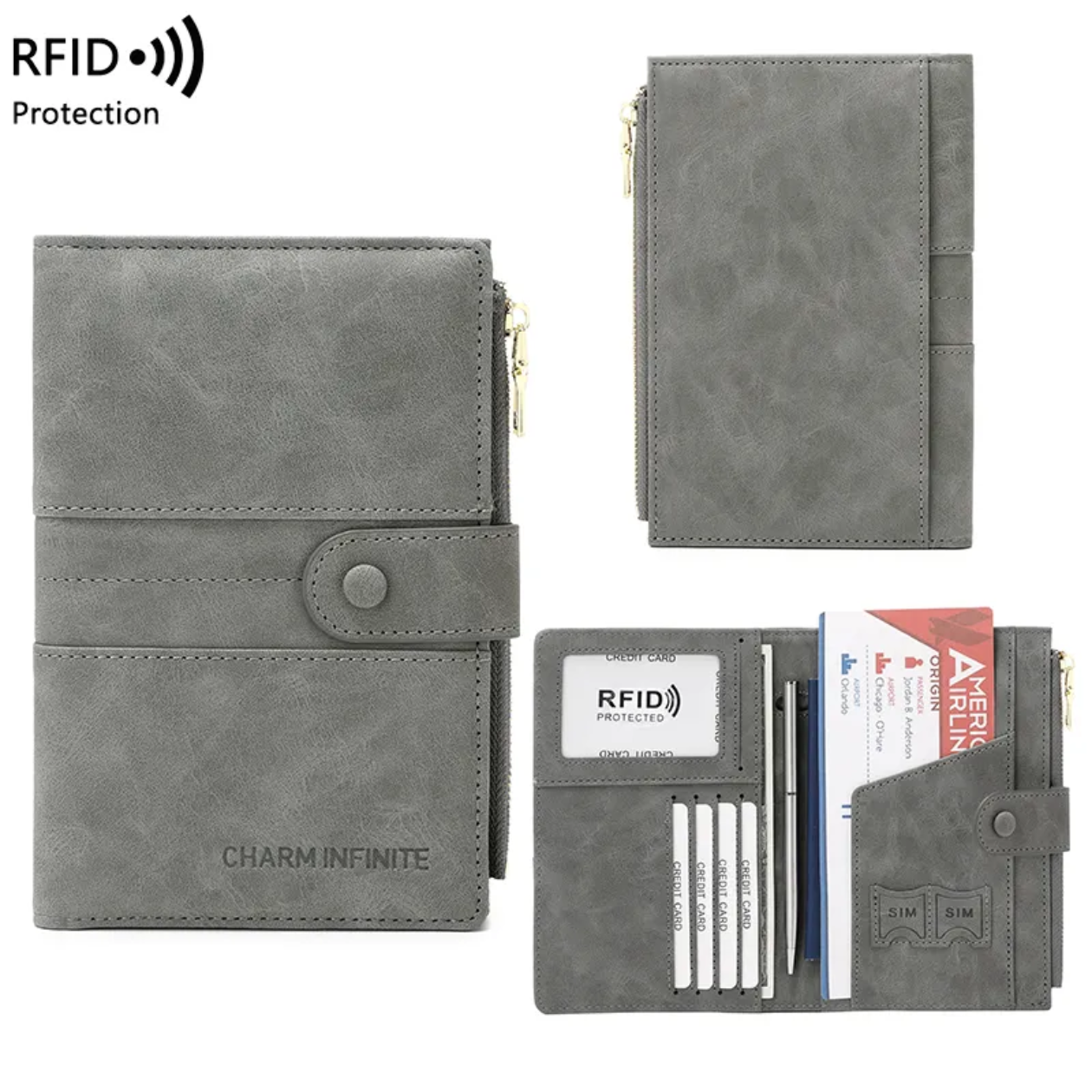 Versatile Anti-Theft RFID Fashionable Passport Clip Multi-Card Slot