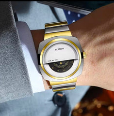 Best win Hollow 3D Carved Bezel Stainless Steel Business Wrist Watch