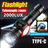 2km Long range 1000Lm Aluminium Zoom Torch Type-C Rechargeable