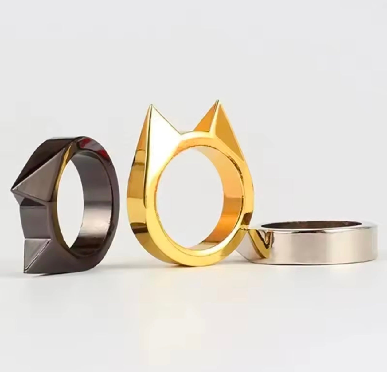 2Pcs Cat Ear Mini Stainless Steel Defensive Ring Self Defense