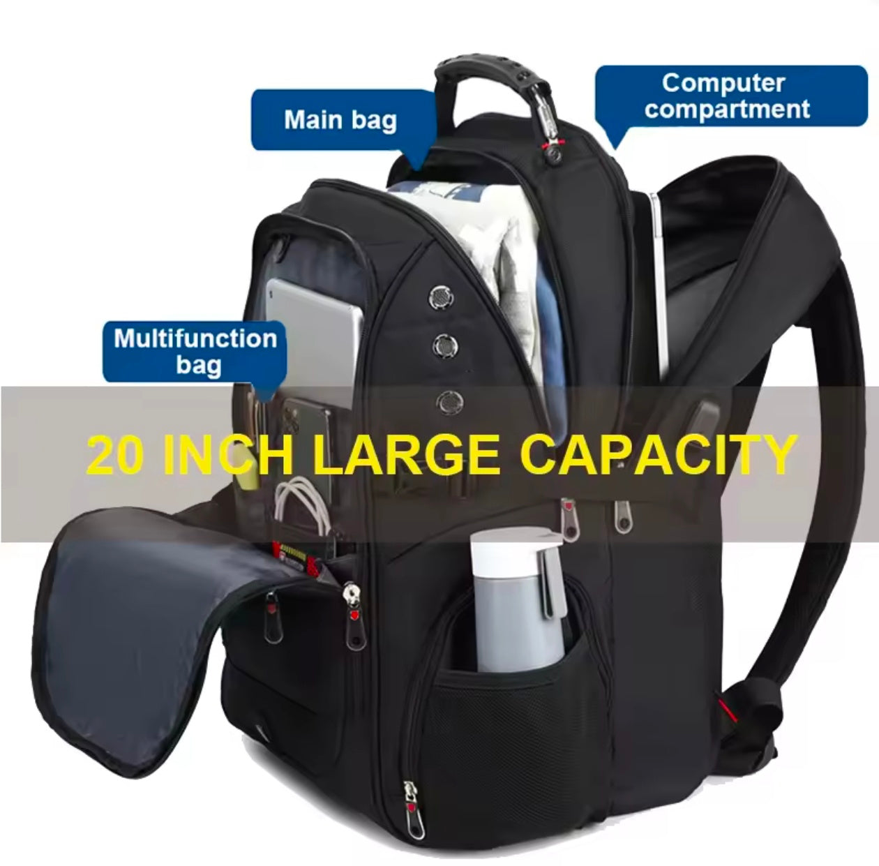 Swiss Large Capacity Travel Business Laptop Backpack USB Charging