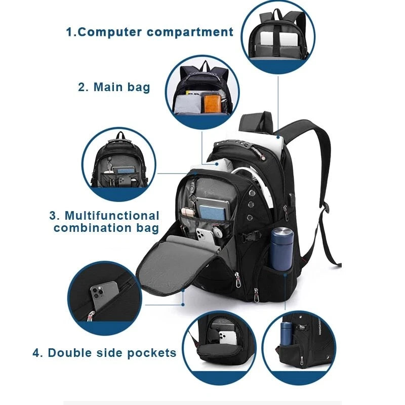 Swiss Large Capacity Travel Business Laptop Backpack USB Charging