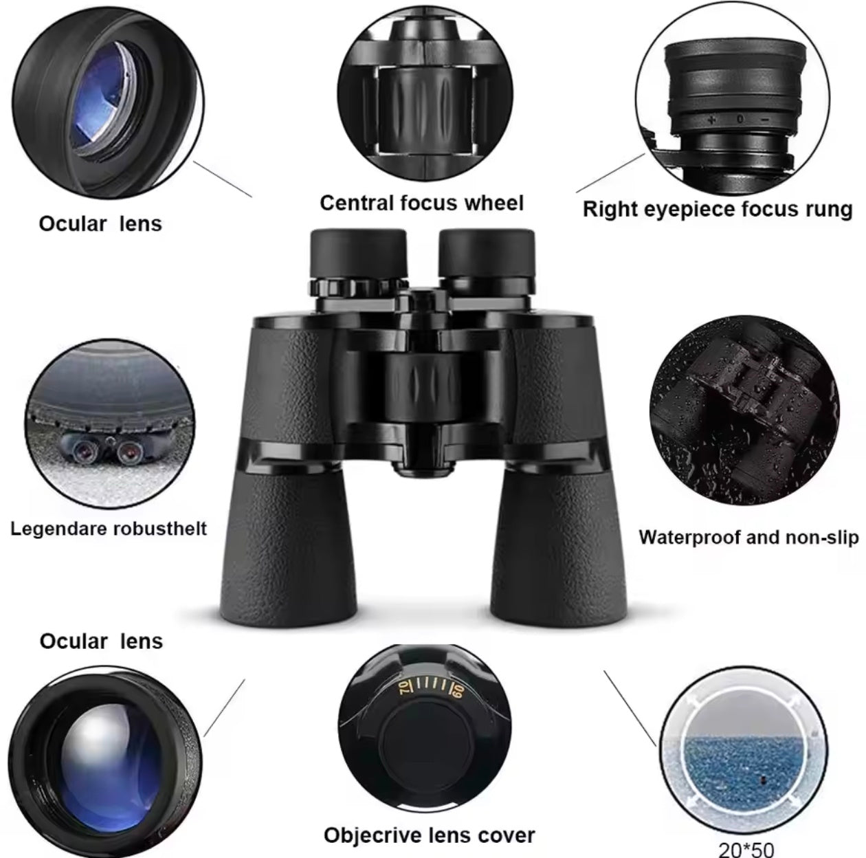 Russian Telescope 20X50 High-definition Low Light Level Night Vision Binoculars Anti-skid Binoculars With Compass
