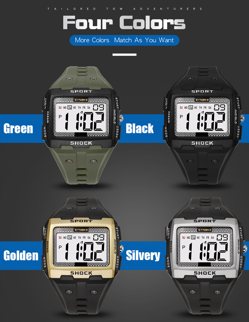 Royal Digital Waterproof Shock Resist Large Screen Outdoor Running Watch
