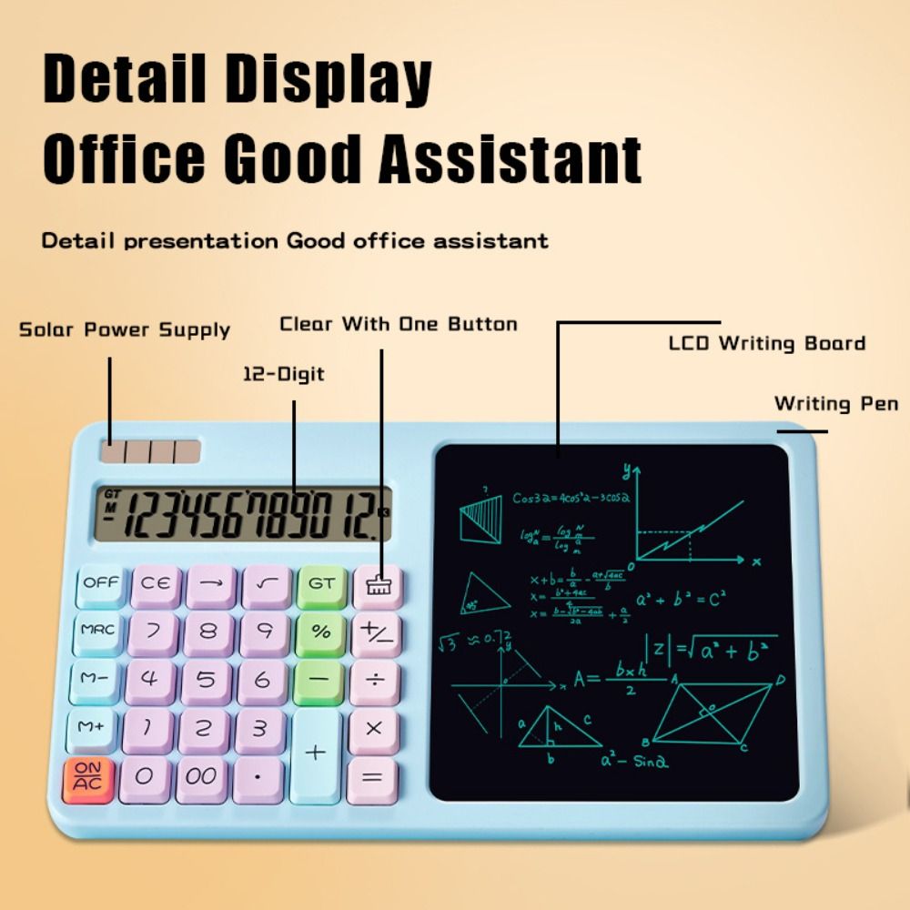 12-Digit Solar Calculator Large LCD Display Dual Power Supply