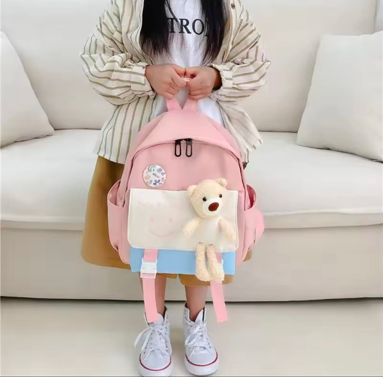 Student College School Backpack bow and bunny backpack with free sticker
