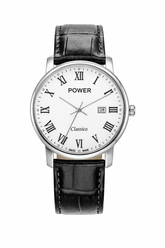 Swiss Classico Power white Roman Numeral Dial Watch leather Strap