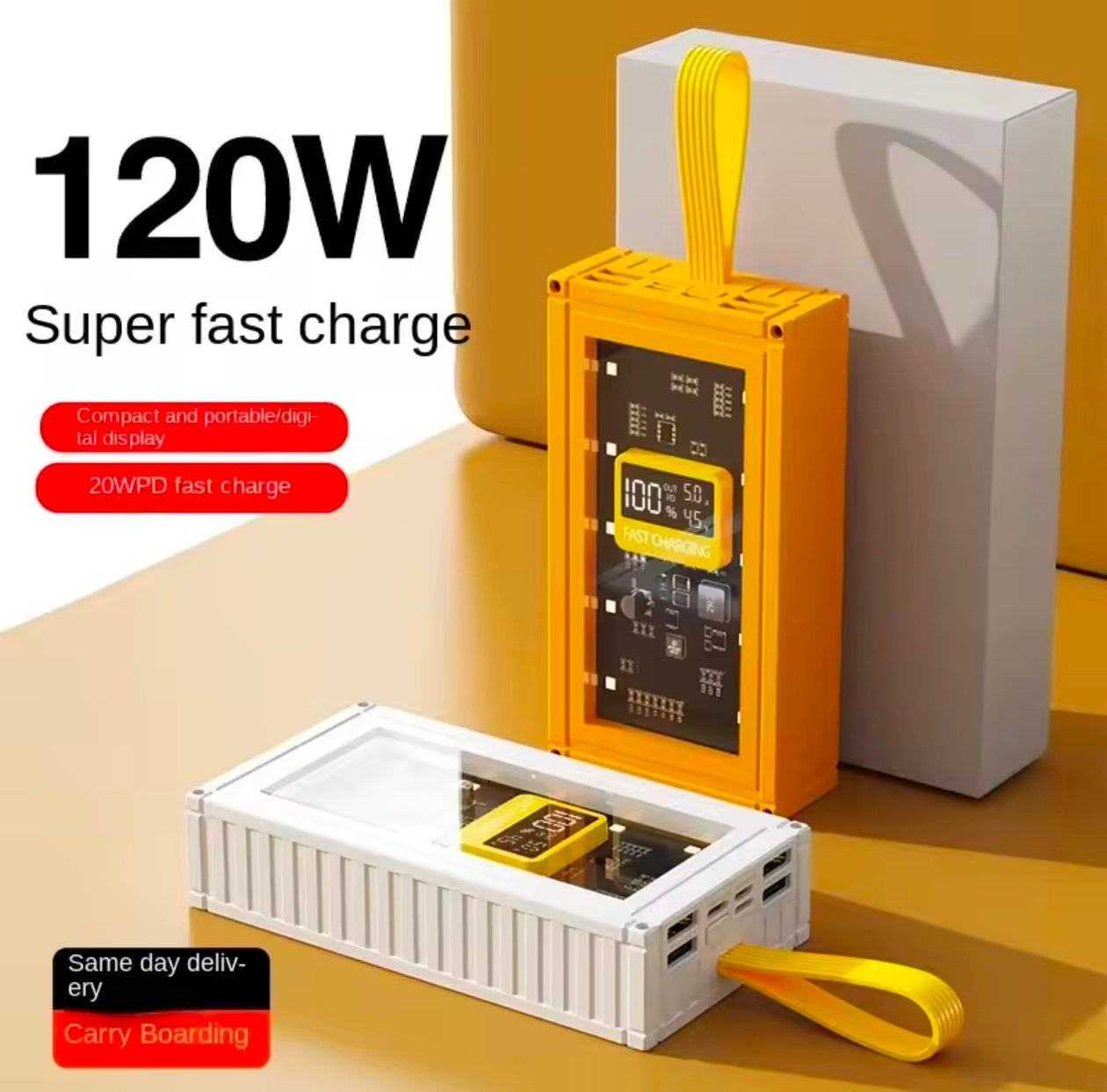 120W 20000Mah Fast Charging Transparent Power Bank