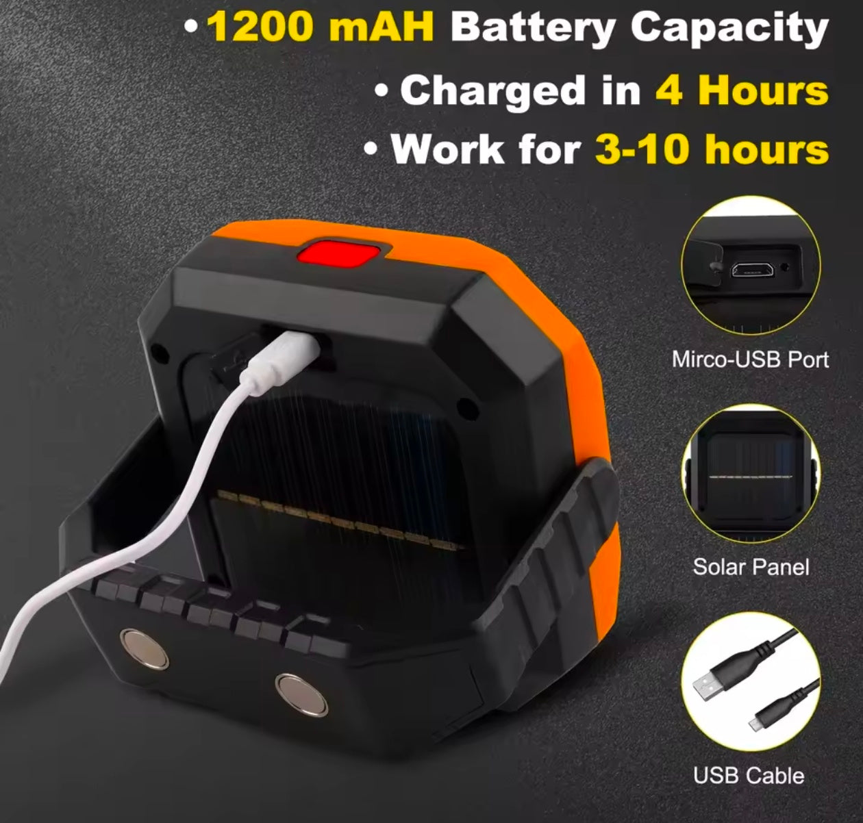 400 W Solar And USB Rechargeable Light 4 Working Modes