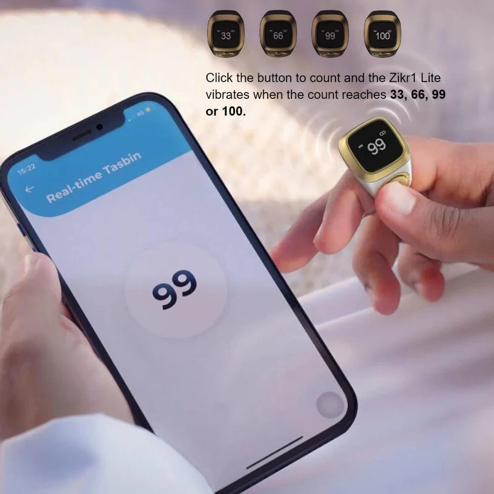 Qibla Smart Zikr Ring Praise Tasbih Tally Electronic Digital Counter for Muslims Prayer Time Vibration Reminder Waterproof
