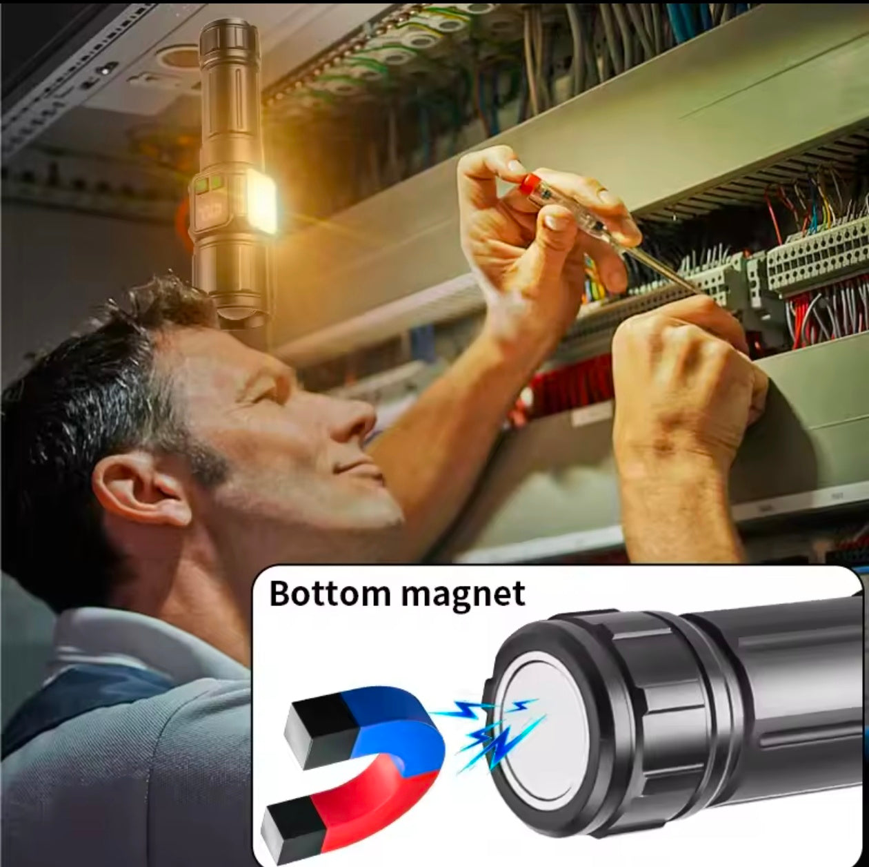 Double Side Flashlight Side Light Super Bright Long Shooting Tail with Strong Magnet