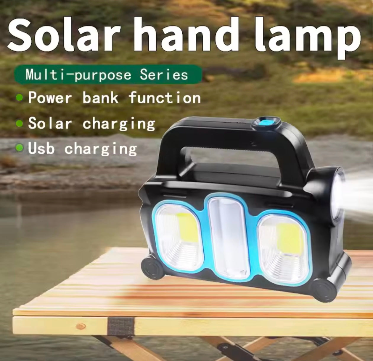 Solar Emergency COB Portable Work Light 3 Lighting Modes 20W Ultra Powerful USB Emergency Charging Outdoor Camping Strong Light Searchlight 100000LM Torchlight