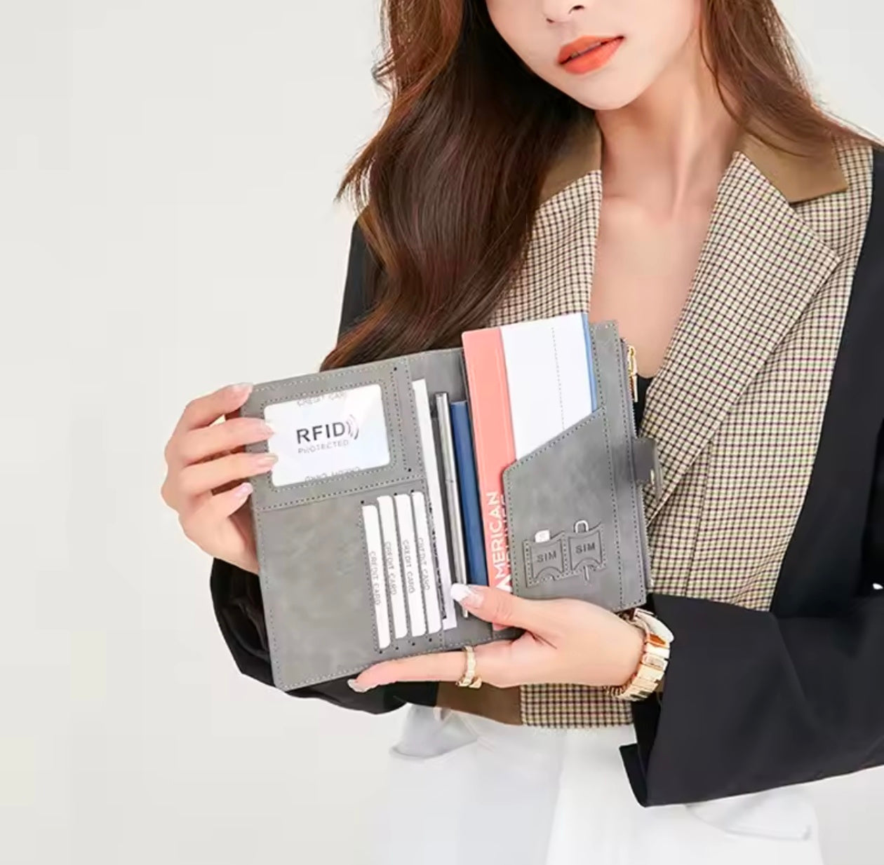 Versatile Anti-Theft RFID Fashionable Passport Clip Multi-Card Slot