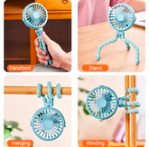 Portable Stroller Fan 360° Rotate Light Rechargeable