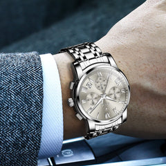 DINAR Men's Waterproof Watch Stainless Steel Luxury Chronograph Quartz Watch
