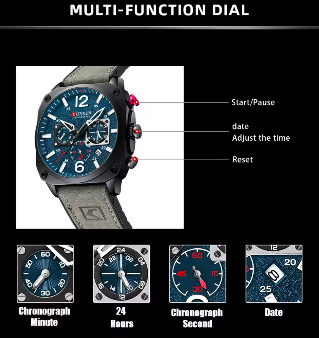 CURREN Men Japan Chronograph Movement Wrist watch