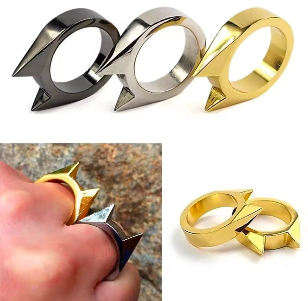 2Pcs Cat Ear Mini Stainless Steel Defensive Ring Self Defense