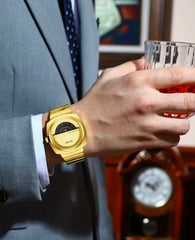Best win Hollow 3D Carved Bezel Stainless Steel Business Wrist Watch