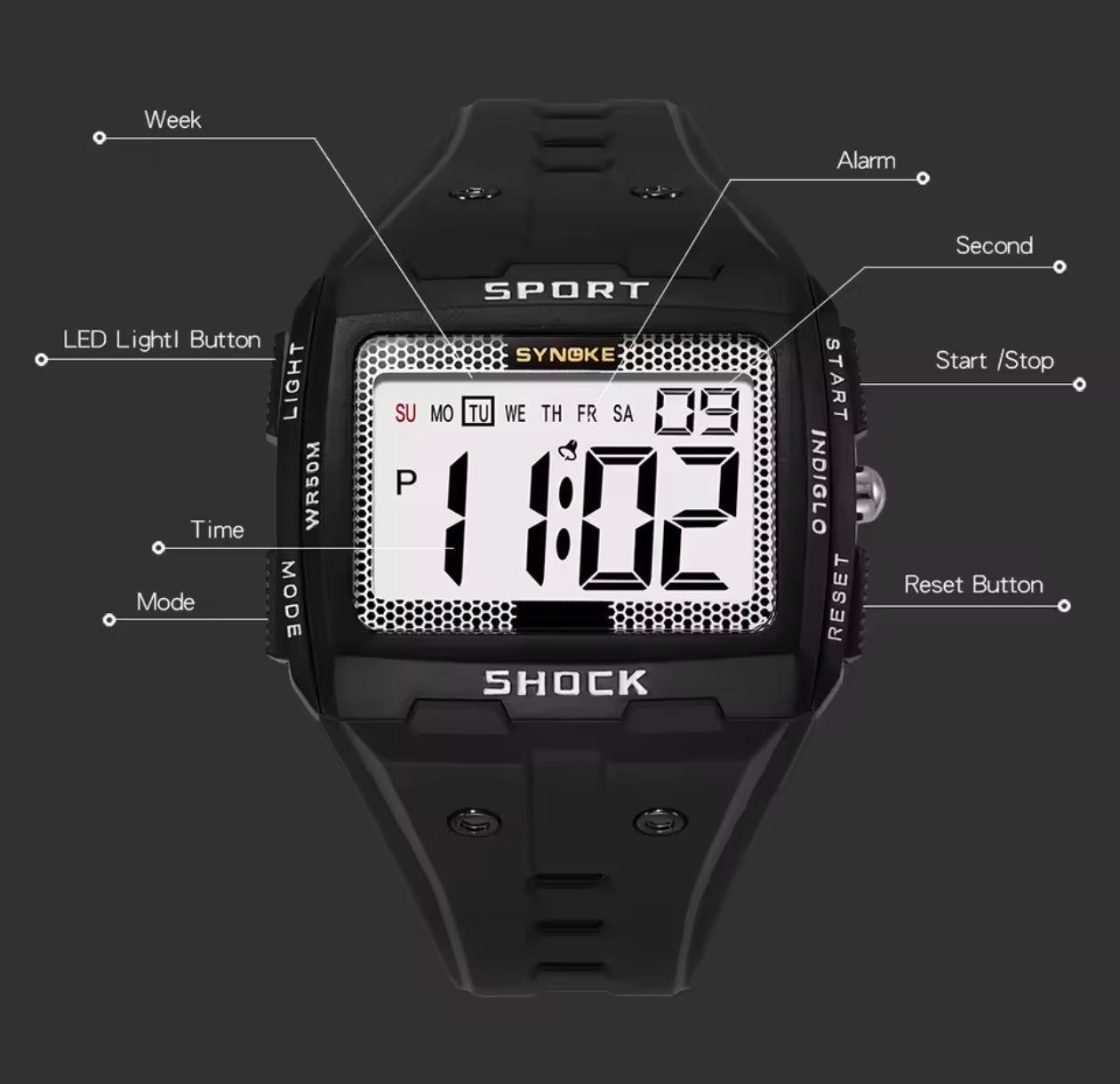 Royal Digital Waterproof Shock Resist Large Screen Outdoor Running Watch