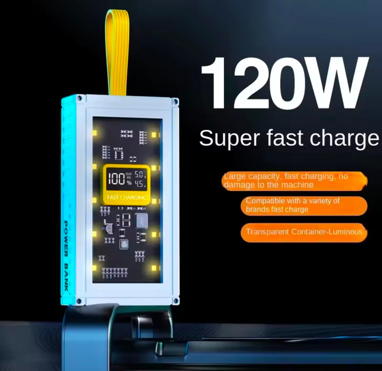 120W 20000Mah Fast Charging Transparent Power Bank