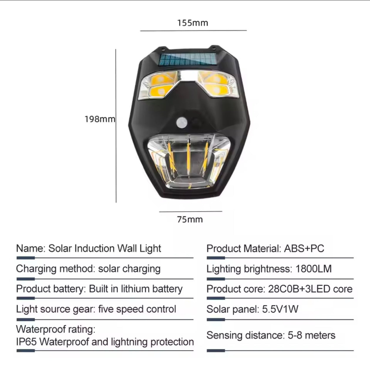 IP65 Solar COB+LED Light Motion Sensor Garden Security Lamp 5 Modes