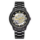 Skeleton Hollow 3D Carved Bezel Stainless Steel Business Wrist Watch