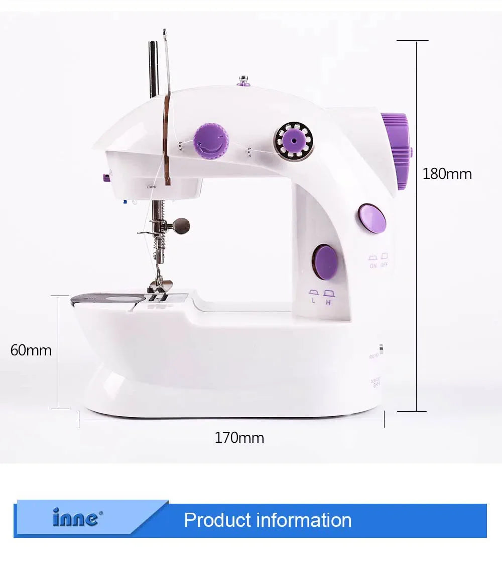 Mini Electric Double-Speed Sewing Machine with Night Light Foot Pedal Portable Home Starter Kit for Beginners