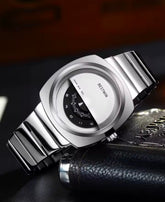 Best win Hollow 3D Carved Bezel Stainless Steel Business Wrist Watch