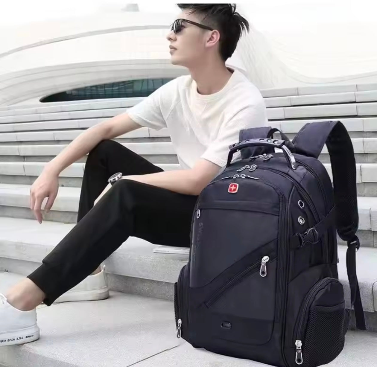 Swiss Large Capacity Travel Business Laptop Backpack USB Charging