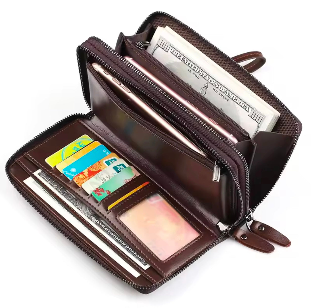 Double zipper Universal Long Wallet Large Capacity Multi Zipper pockets for Mobile