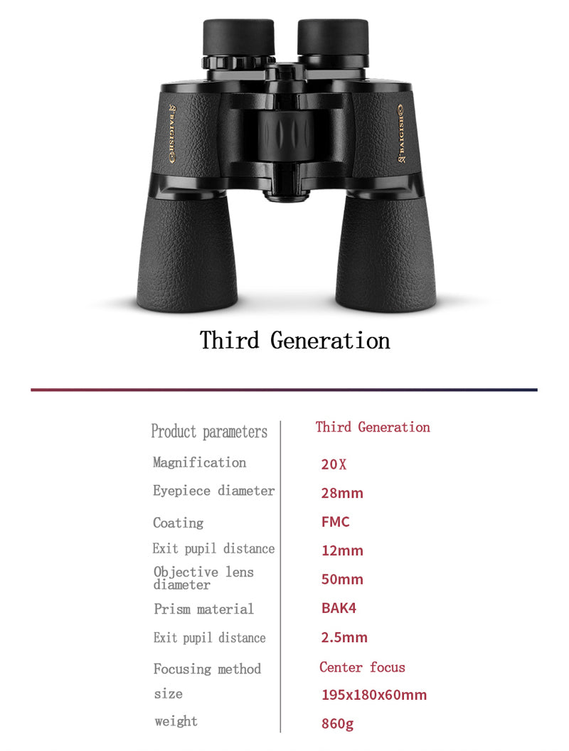 Russian Telescope 20X50 High-definition Low Light Level Night Vision Binoculars Anti-skid Binoculars With Compass